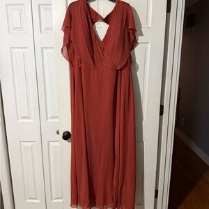 Azazie Rylee Terracotta A-Line Pleated Chiffon Dress - Size A28